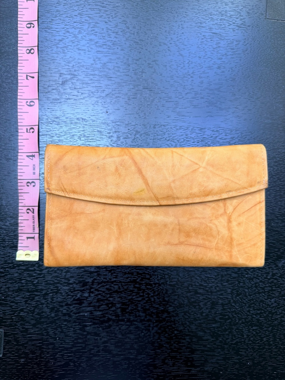 Vintage Tan Leather Clutch Wallet - Women's Envelope Purse
